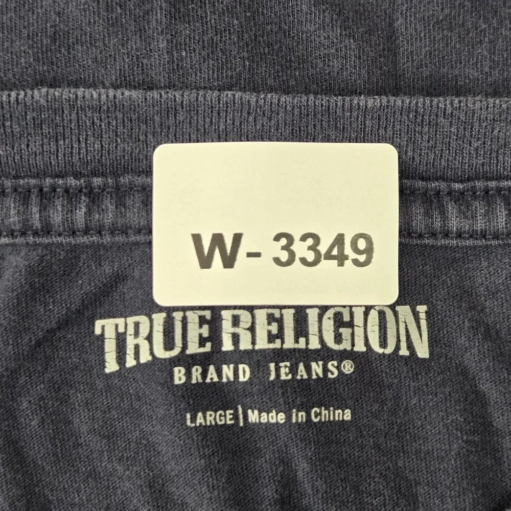True Religion Men Shirt LARGE Navy Graphic Guitar‎ Print Short Sleeve